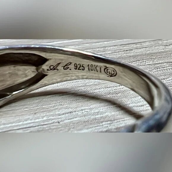 Andrea Candela Sterling Silver & 18k Yellow Gold Textured Crossover “Linea” Ring - Picture 7 of 11